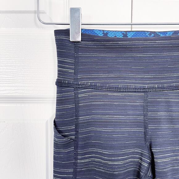 Lululemon Pace Rival Crop 22" Cyber Stripe Naval Blue Black - Picture 2 of 9